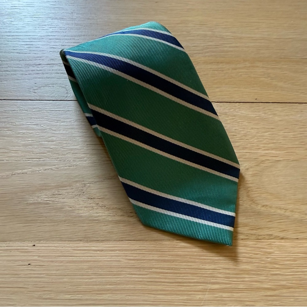 J. Crew | Navy and Green Striped Men's Tie